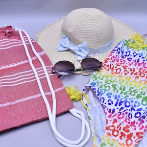 pool backpack, beach backpack, summer bag, multi purpose bag, bag and towel, travel backpack, vacation bag, 12 x 16 inch towel bag, red Sltn