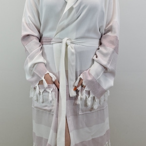 soft beach robe, turkish bathrobe, pajamas, morning gown, dressing gown, gift for her, custom gift robe, beach cloths, pink-white, D.ze -BR
