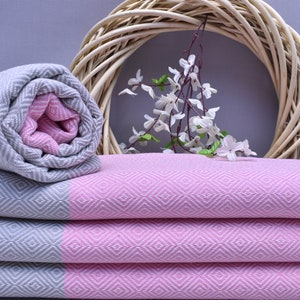 bath towel, beach accessories, turkish towel, personalized gifts, 40 x 70 inch bridesmaid gifts, wedding gifts, spa towel, slvr-pink DuoElms
