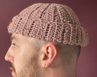 Blush pink rose fisherman beanie | mini beanie | scull cap | winter hat