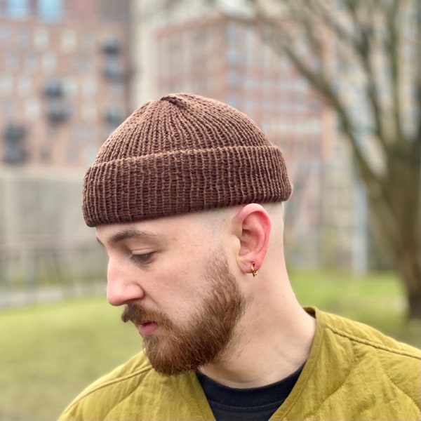 Brown knitted fisherman beanie | trawler cap | mini beanie |