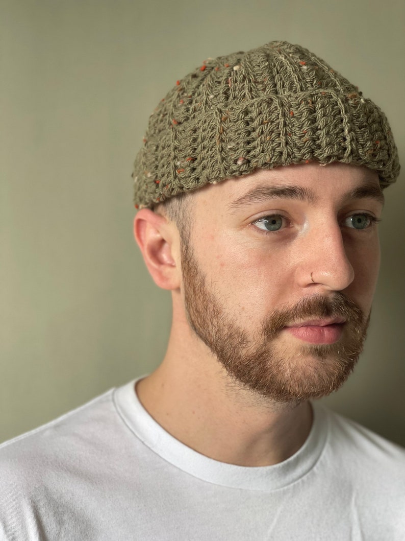 Sage green fisherman beanie mini beanie scull cap trawler beanie. image 4