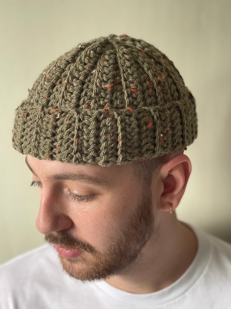 Sage green fisherman beanie mini beanie scull cap trawler beanie. image 2