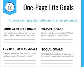 1 page Life Goals Planner | Goal Planner Digital | Goal PDF | Goal Setting | Goals Printable