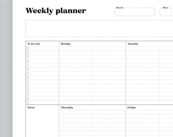 Planificador semanal minimalista en PDF: Plantilla profesional en formato A4/Carta, gratuita para Canva (descarga digital).