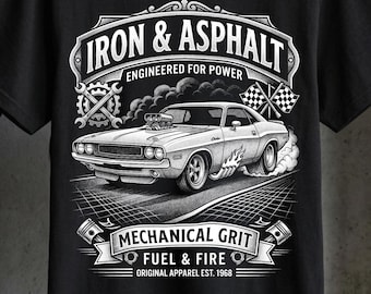 Iron and Asphalt PNG Muscle Car Shirt Design Vintage Hot Rod (Digital Download)