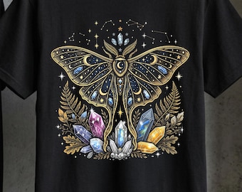 Polilla Lunar Celestial PNG, Diseño de Camiseta Vintage de Bruja, Luna Mística (Descarga Digital)