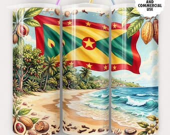Grenada Flag Tumbler Wrap: Caribbean Island Pride PNG (Digital Download)