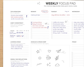 Agenda semanal en formato PDF, planificador de escritorio minimalista en formato horizontal para imprimir (descarga digital)