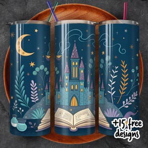 Zauberer Schule Tumbler Verpackung PNG | Magisches 20 Unzen Skinny Tumbler Design | Zauberer Welt Sublimation PNG | Digitaler Download