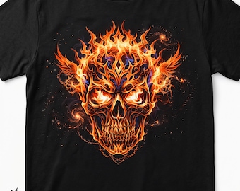Calavera llameante PNG, diseño de camiseta de esqueleto en llamas, diseño digital gótico de semitonos DTG más vendido