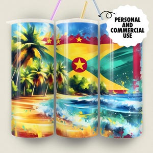 Grenada Flag Tumbler Wrap: Caribbean Island Pride PNG (Digital Download)