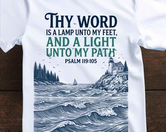 Tu Palabra es Lámpara PNG Salmo 119 105 Faro Camiseta Cristiana (Descarga Digital)