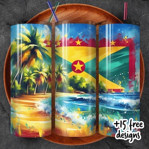 Envoltura para vaso con la bandera de Granada: Orgullo caribeño PNG (Descarga digital)
