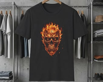 Fiery Skull PNG, Flaming Skeleton Shirt Design, Gothic Halftone DTG  Top Selling Digital Design