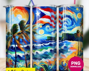 Puerto Rico Tumbler Wrap: Digital Download, Png Sublimation 20oz Straight Tumbler