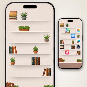 iPhone 17 pro Bookshelf Wallpaper: Books and Plants (Digital Download)