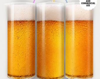 Beer Tumbler Wrap PNG Realistic Frothy Foam 20oz Straight (Digital Download)