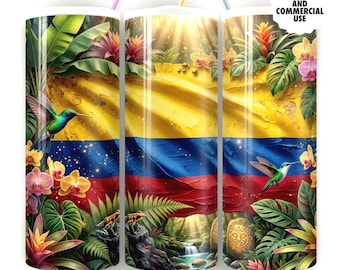 Colombia Flag Tumbler Wrap PNG Patriotic Orgullo Colombiano 20oz Sublimation (Digital Download)