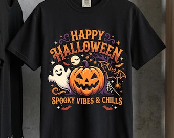 Happy Halloween PNG Spooky Vibes Chills Shirt Design Pumpkin Ghost (Digital Download)