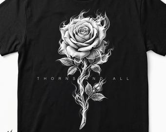 Diseño de camiseta Rosa llameante PNG con espinas y todo, arte oscuro (descarga digital)