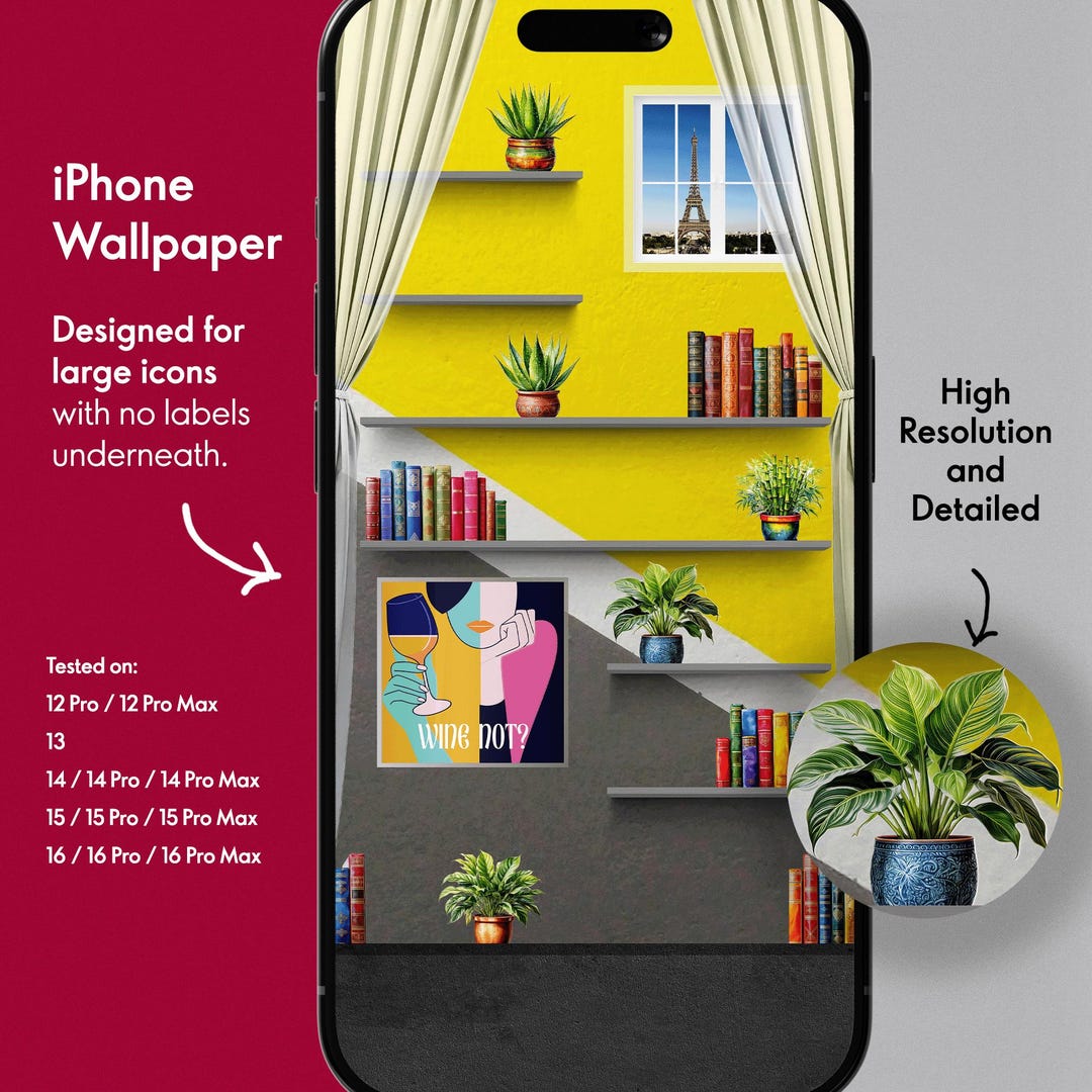 IPhone Bookshelf Wallpaper With Books and Plants Compatible With Ios 18 ...