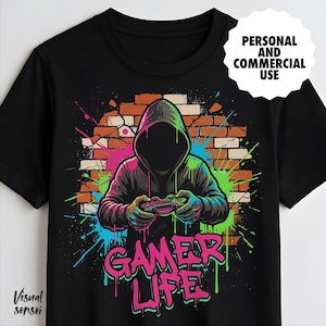 Vida de jugador PNG Estilo grafiti Diseño de ropa urbana DTF DTG Medios tonos