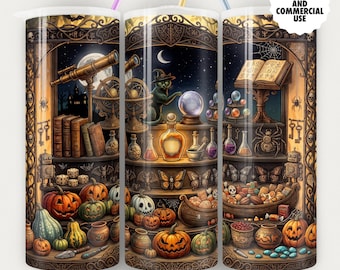Halloween Tumbler Wrap PNG Spooky Cats Pumpkin Spider 20oz (Digital Download)