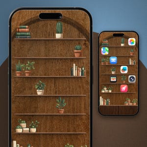 iPhone 17 pro Bücherregal Wallpaper: Bücher und Pflanzen (Digitaler Download)
