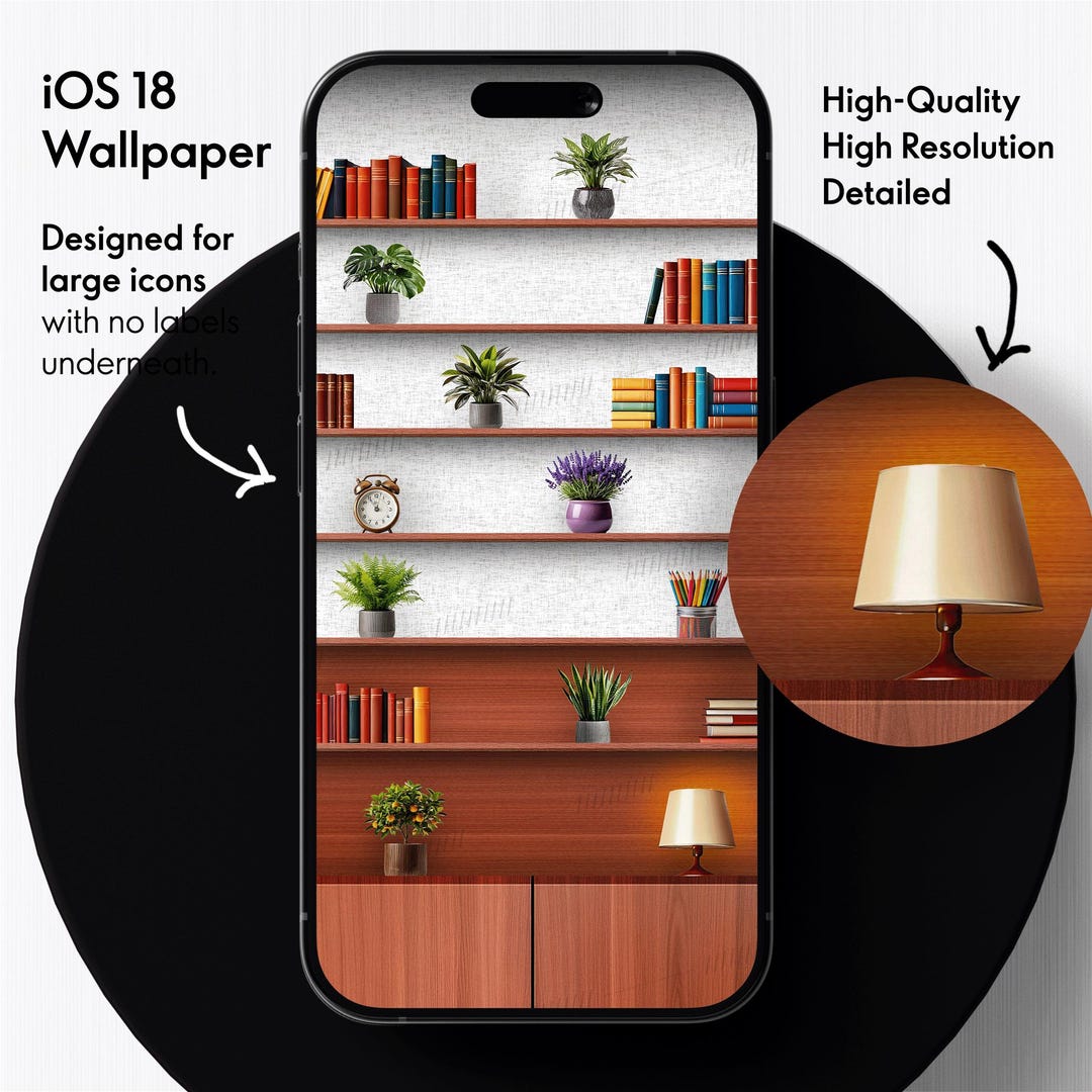 IPhone Bookshelf Wallpaper With Books and Potted Plants Wallpaper for ...