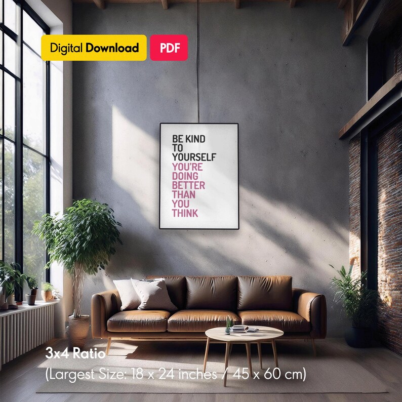 Motivational Poster be Kind to Yourself PDF Printable Inspirational