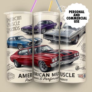 American Muscle Car Legends Tumbler Wrap PNG, Automotive Sublimation Design (Digital Download)