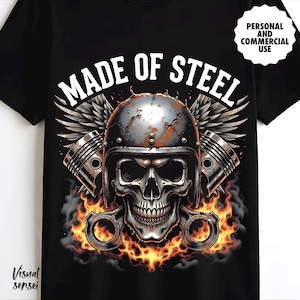 Biker Skull PNG – Flaming Engine Sublimation Design (DTF/DTG Digital Download)