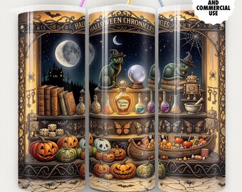 Halloween Tumbler Wrap PNG Spooky Cats Pumpkin Spider 20oz (Digital Download)
