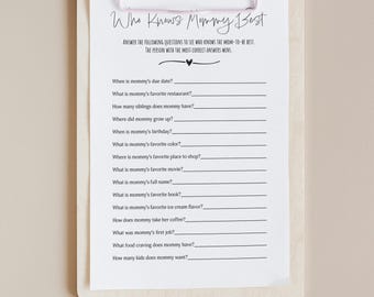 Who Knows Mommy Best Game, Baby Shower Activity (Digital Download)