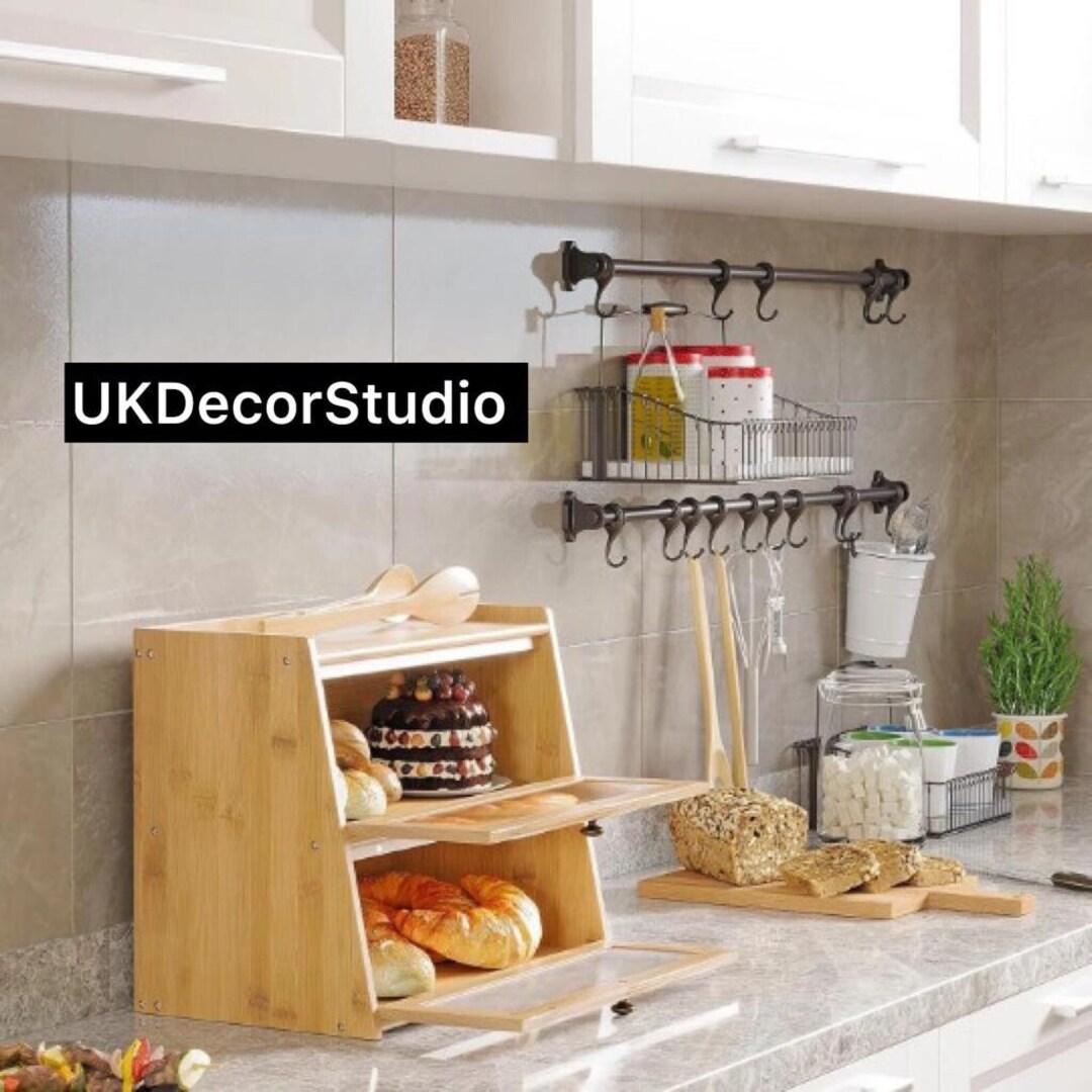Double Layer Wooden Bread Box Kitchen Storage Bread Etsy