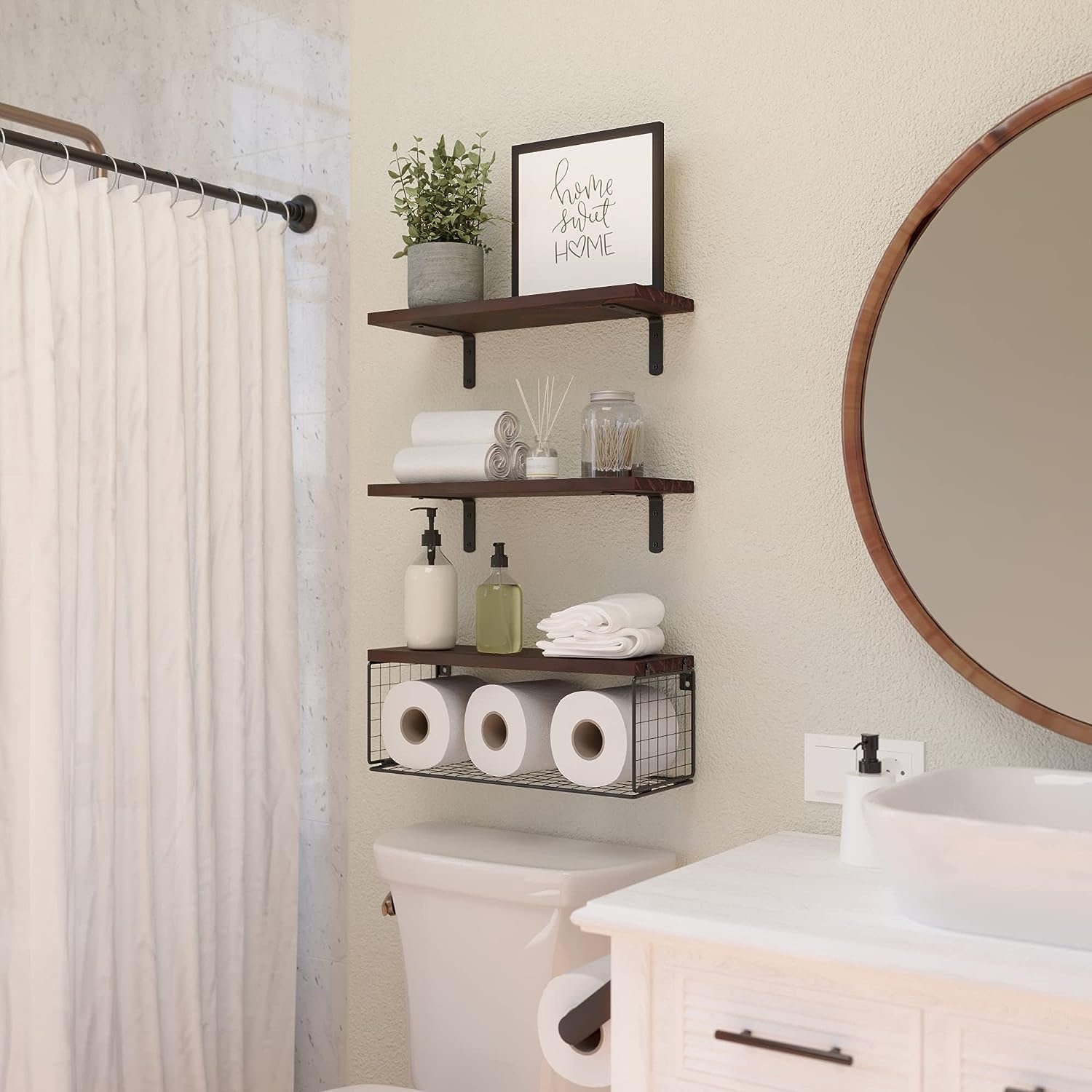 Galood Bamboo Bathroom Shelves for Wall Shelf 3 Tiers Adjustable