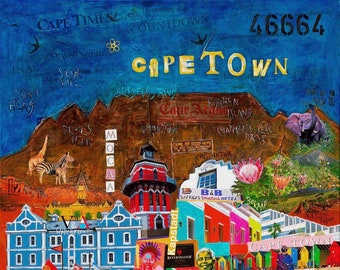 Cape Town Collage comme impression d'art de haute qualité sur cadre en bois | Afrique du Sud | Fineartprint | Toile | Peintures murales