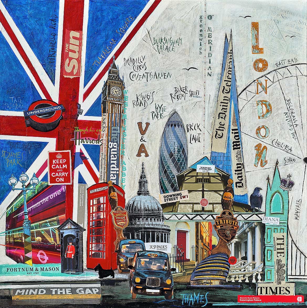 London Collage as a High on Etsy Art Print Fineartprint Stretcher England - Frame Canvas Wooden Cityscapes Murals Quality