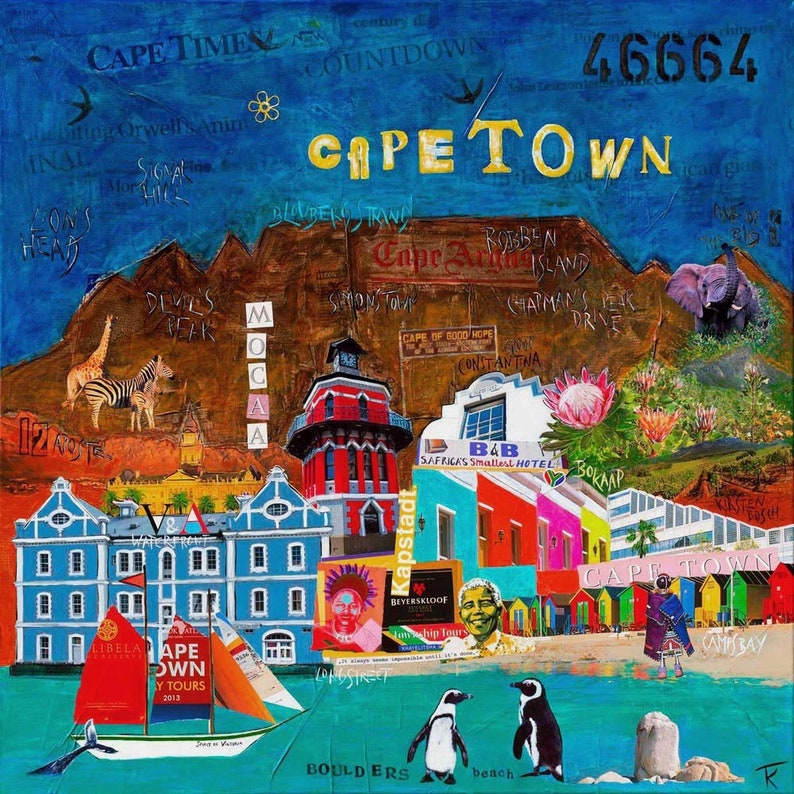 Cape Town Collage as a High Quality Art Print on Wooden Stretcher Frame