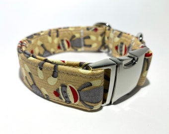 Handmade Sock Monkey Dog Collar: Neutral Color, Whimsical Collar