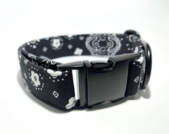 Black Bandana Dog Collar: Handmade Adjustable Collar