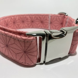 Japanese Collar, Asanoha Star Dog Collar, Pink Japanese Traditional Star Collar, Adjustable,  Handmade, Metal and Plastic Hardware