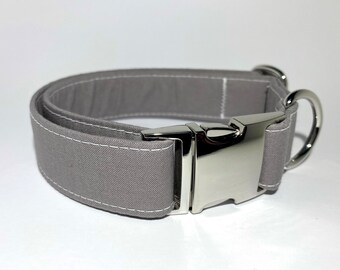 Handmade Solid Gray Dog Collar: Fabric Wrapped, Durable Buckle