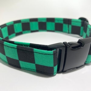 Japanese Dog Collar, Green and Black Ichimatsu Pattern Dog Collar, Fashion Dog Collar, Adjustable,  Handmade, Metal and Plastic Hardware