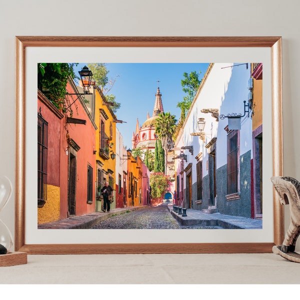 San Miguel de Allende, Guanajuato, Mexico - Church Street - Digital Wall Art Photo Print