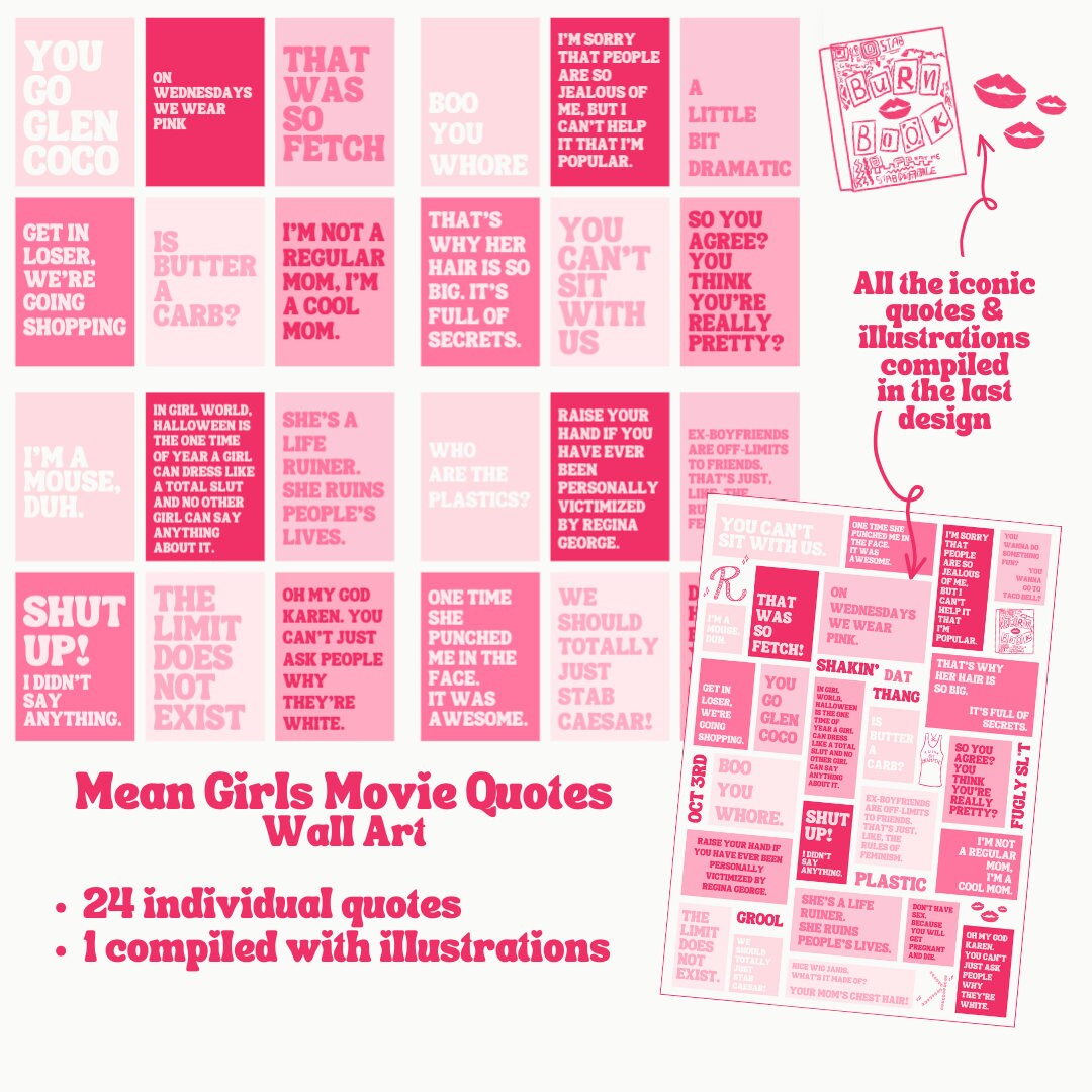 Mean Girls Quotes 25 Set Wall Art [digital] - Etsy
