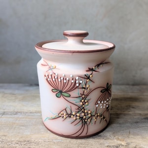 Handmade Pink Pottery Cookie Jar – Botanical Design Storage Pot