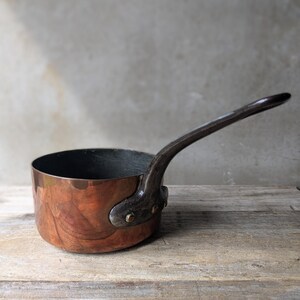 Vintage Copper Copper Pan - Antique French Tin Lined Copper Pot - Kitchenalia Handmade - Farmhouse Cottage Kitchen - Decorative Copper
