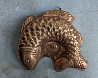 Vintage Copper Fish Mould - Lagus Portugal - Tin Lined Mouse Cake Jelly Mould